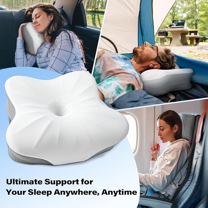 SAHEYER Memory Foam Camping Pillow Travel Pillows for Sleeping Cervical Neck Support Camping Gear Accessories - Small Pillow Travel Essentials for Sleep Backpack Hammock 11.81x9.84x3.94 in Gray