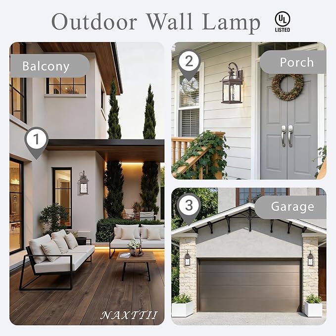 2 Pack Porch Lights Outdoor Waterproof Outside Lights for House ORB Finish 15 Inch Wall Light Fixtures with Water Ripple Glass E26 Socket