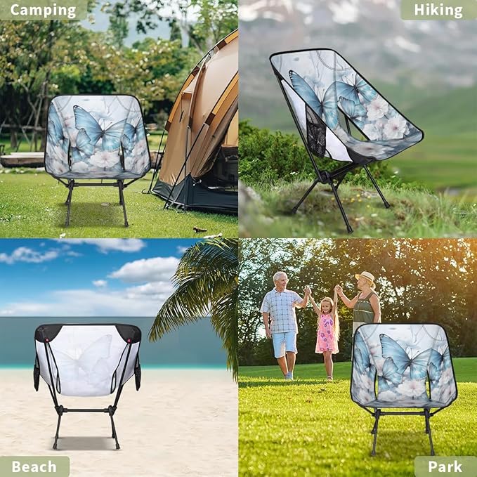 Portable Camping Chair Flowers Butterfly Ultralight Folding Camping Chair Abstract Butterfly Backpacking Hiking Chair with Cup Holder for Outdoor Travel Beach Picnic Festival 176 lbs Capacity