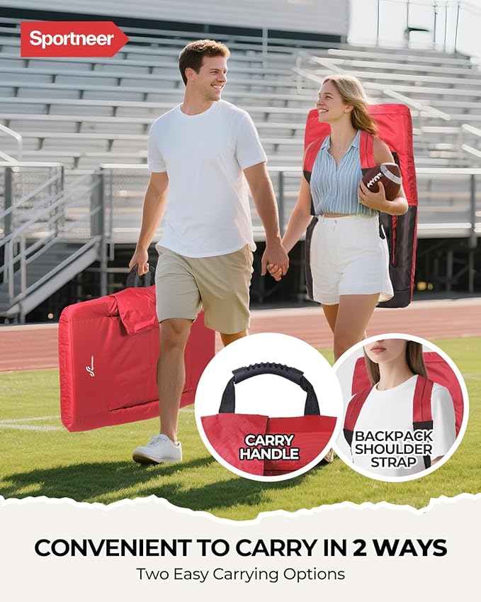 Sportneer Stadium Seats with Back Support: 2.5'' Thick Comfy Cushion 6 Adjustable Angle Bleacher Seat with Armrest - 2 Large Pockets 2 Cup Holders Stadium Chair for Sport Events Concerts Parks