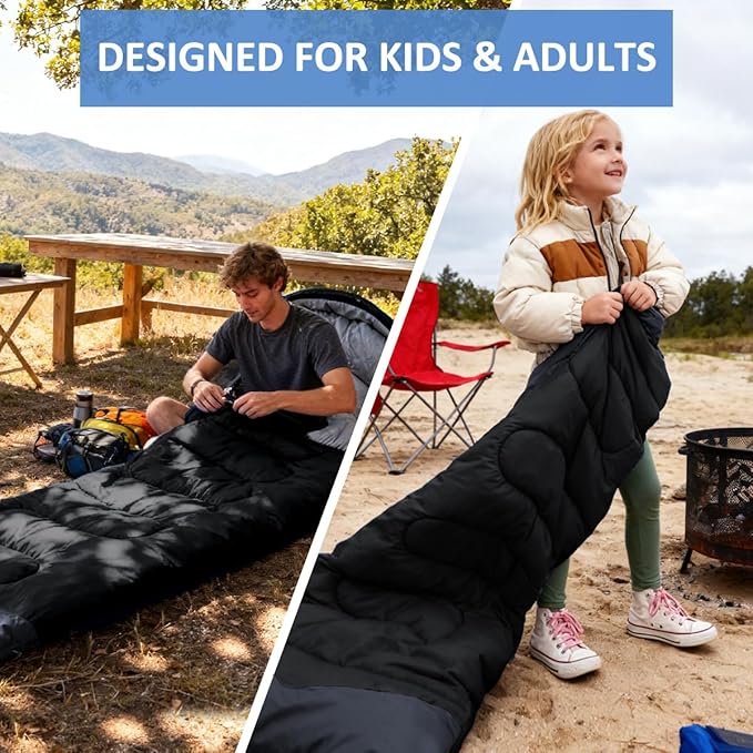 oaskys Camping Sleeping Bag - 3 Season Warm &amp Cool Weather - Summer Spring Fall Lightweight Waterproof for Adults Kids - Camping Gear Equipment Traveling and Outdoors