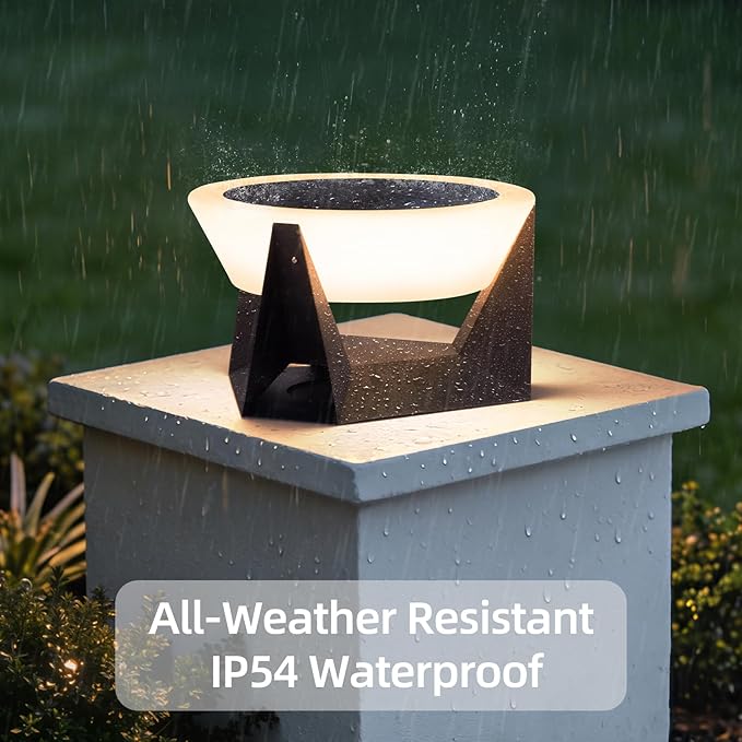 Solar Post Lights 15'' Pillar Lights Outdoor Large Column Light Waterproof 3000K Modern Posts Lamp Solar Powered Fence Deck Lantern Dusk to Dawn Lighting Fixture for Garden Patio Columns