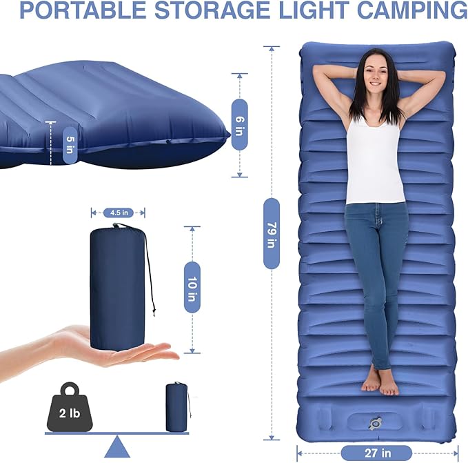 Sleeping Pad for Camping 5 Extra-Thick Camping Mat with Pillow Built-in Foot Pump Ultralight Inflatable Sleeping Mat for Camping Backpacking Hiking Camp Tent