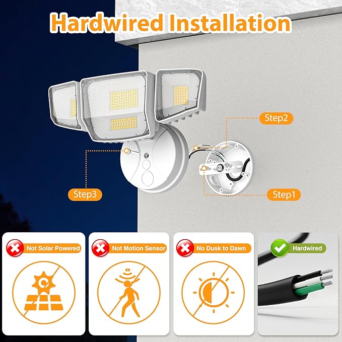 90W 10000LM Flood Lights Outdoor LED Security Lights with 4 Heads Switch Controlled 6500K Daylight IP65 Waterproof Exterior Floodlight for Outside Garage Yard Porch Eave