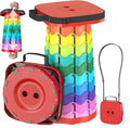 Upgraded Collapsible Stool Portable Folding Stool Telescoping Camping Chair with Max Load Capacity 485lbs Square Retractable Stool for Camping Gardening Fishing Hiking BBQ [Rainbow+Red]