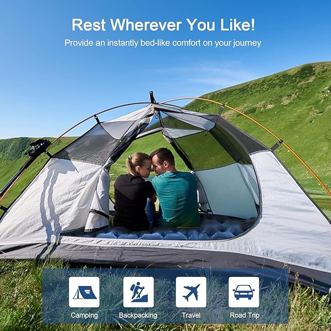 HiiPeak Sleeping Pad for Camping- Ultralight Inflatable Sleeping Mat with Built-in Foot Pump Upgraded Durable Compact Camping Air Mattress for Tent Backpacking Hiking (New Blue Double)