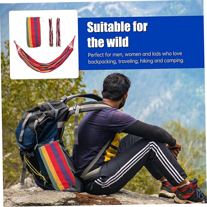 Outdoor Hammock Striped Canvas Swing Bed Garden Camping Travel Hammock