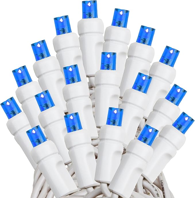 Novelty Lights 34ft Christmas String Lights 100 Blue LED Bulbs on White Wire 4 Spacing Connectable Indoor Outdoor Commercial Grade Lighting for Holidays Patio Weddings