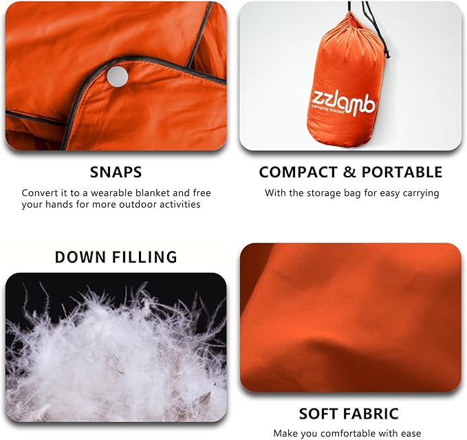 zzlamb Puffy Down Camping Blanket Water-Repellent Down Throw Travel Blanket Portable for Outdoor Light Warm Quilt for Couch Plane Car Theater Stadium Picnic RV Backpacking Hammock