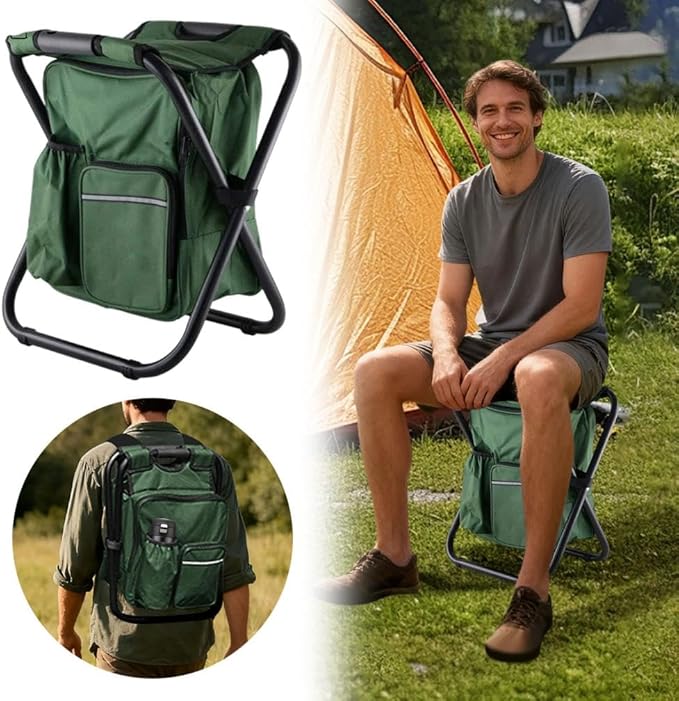 Portable Stool Backpack Cooler Chair Lightweight Backrest Stool Compact Folding Chair Seat Hiking Camouflage Seat Table Bag Camping Gear for Outdoors Hiking Beach Travel Camping BBQ (Blue)