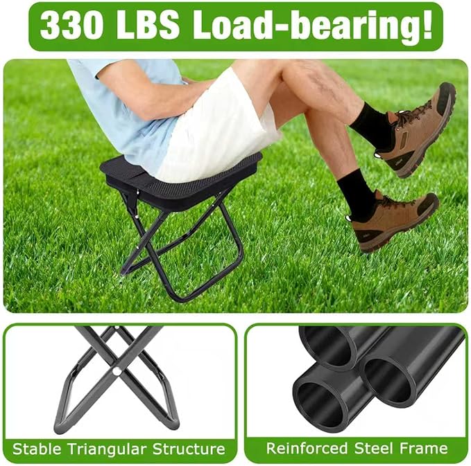 Portable Ultralight Collapsible StoolCamping Stool Folding ChairLightweight Handy Fishing Stool 350 LBBackpack Pocket Stool for Hiking Picnic Travel with Sunglass Bag and Magnetic Hat Clip