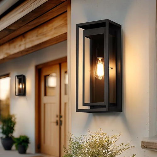 19 Outdoor Wall Lights 2 Pack Large Size Matte Black Outdoor Sconce Lights with Clear Glass Shade Waterproof Porch Lighting Exterior Light Fixture for Front Door Garage