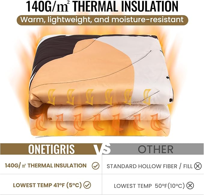 ONETIGRIS Ultralight Camping BlanketWaterproof Stadium Blanket Poncho Packable Puffy Quilt Puffy Printed Camping Blanket with Snap Buttons &amp Corner Loops