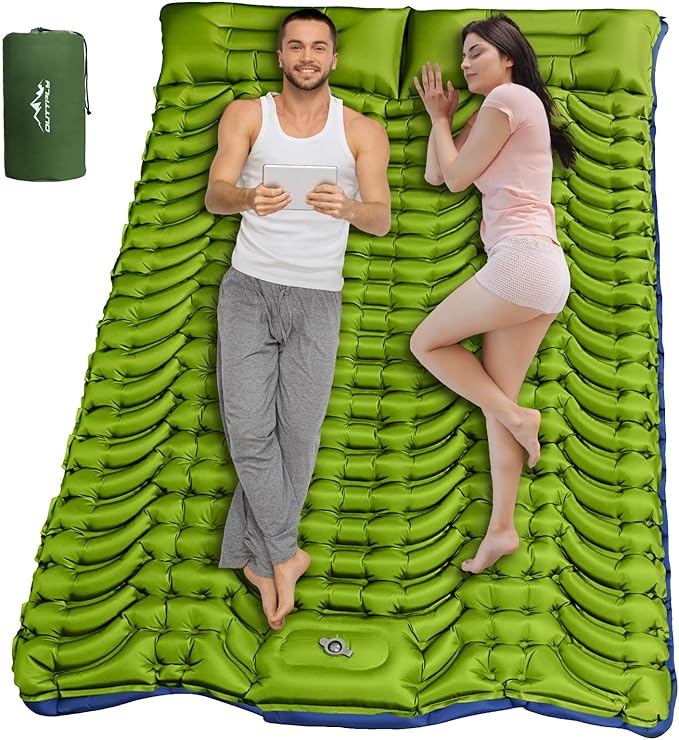 Double Sleeping Pad for Camping Self Inflating 4 Extra Thick Camping Sleeping Pad for 2 Person with Pillow Built-in Foot Pump Portable Sleeping Mat for Backpacking Hiking Travel Tent