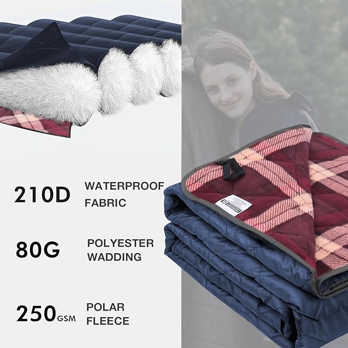 DUKUSEEK Hooded Outdoor Blanket Extra Large 79 x 59 Waterproof Camping Blanket Quilted Thick Fleece Warm Windproof Sand Proof Portable and Wear-Resistant Perfect for Stadium Picnic…