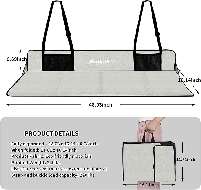 Car Rear Seat Mattress Extension Plate Foldable Car Back Seat ExtenderPortable Mattress for Sleeping Increase Travel Trunk Space and Car Bed Camping Space for Cars SUV Model Y/3（Grey）