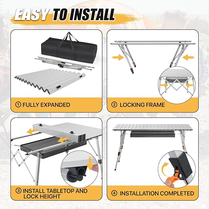 MADOG Folding Camping Table 47'' Portable Aluminum Roll Up Table with Carry Bag Camp Convenient for Picnics Camping Silver