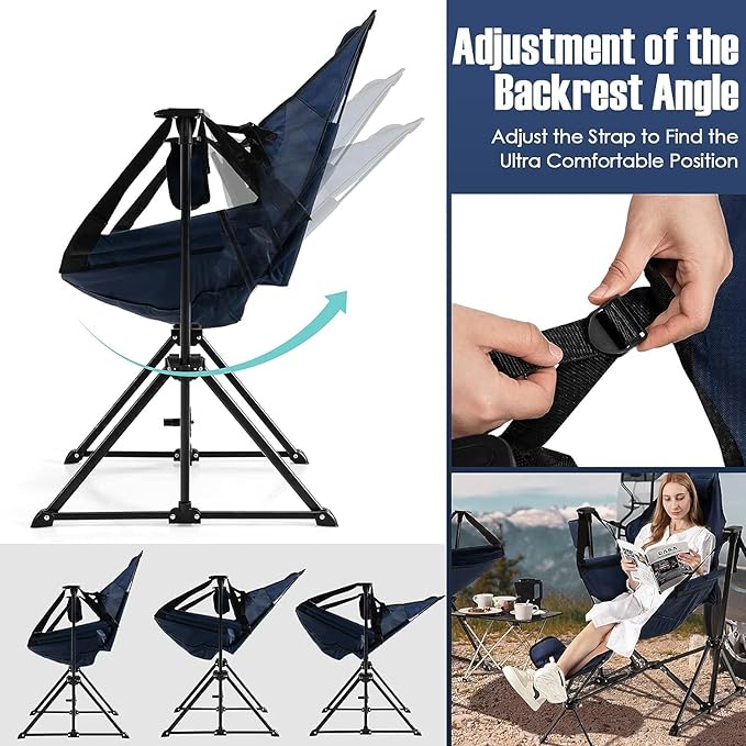 HAPPYGRILL Hammock Camping Chair Outdoor Folding Swinging Chair with Retractable Footrest Cozy Head Pillow Carrying Bag Included Portable Lightweight Rocking Chair for Camping Fishing Picnic