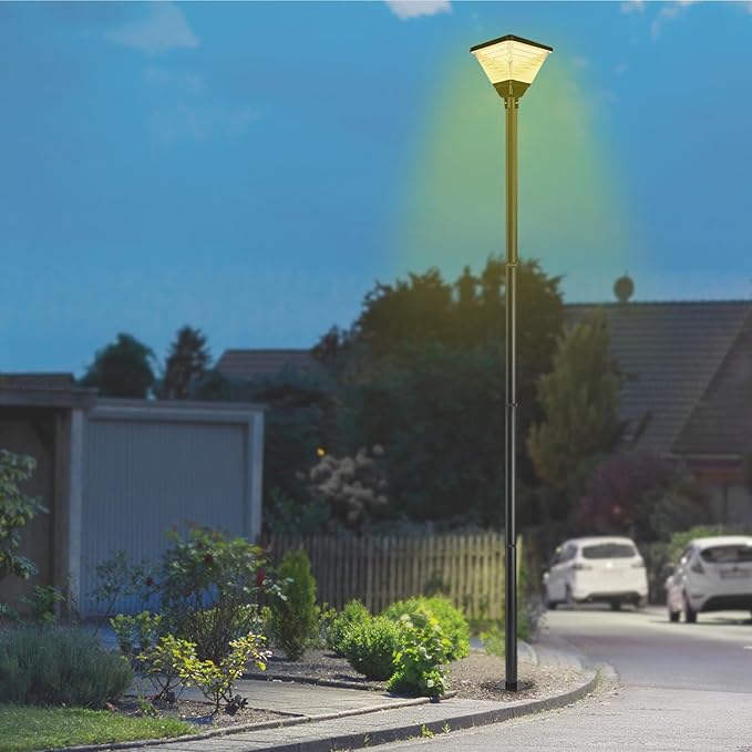 13Ft Tall Street Light Pole Black Galvanized Metal Solar Street Lamp Post Outdoor Street Courtyard Parking Lot Lighting Post with Ground Cage Solar Street Lamp Post for Patio Backyard