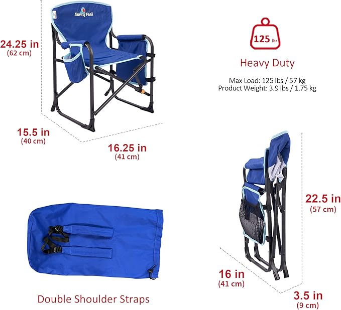 SUNNYFEEL Small Camping Chair Portable Folding Aluminum Directors Chairs Lightweigh with Cup Hold Pocket for BeachTripPicnicOutdoor Sports Events Foldable Camp Lawn Chair with Backpack Straps