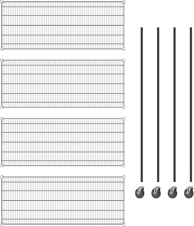 Commercial NSF Listed Black Epoxy Mobile Wire Shelving Kit 24 x 60 x 80 with 4 Shelves Perfect for Warehouse Walk-in Refrigerator Freezer Grocery Store Restaurant Dishroom
