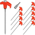 VILLCASE Rotating Plastic Head Threaded Tent Stakes 20cm Bright Screw-in Camping Pegs 10pcs with 1 Sleeve for Outdoor Tent Accessories