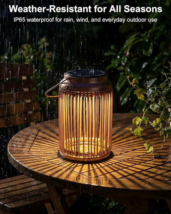 Solar Lanterns Outdoor Waterproof 2 Pack Hanging Rattan Solar Lights with Hummingbird Projection Garden Decor for Yard Patio Porch Gifts for Women Mom Grandma