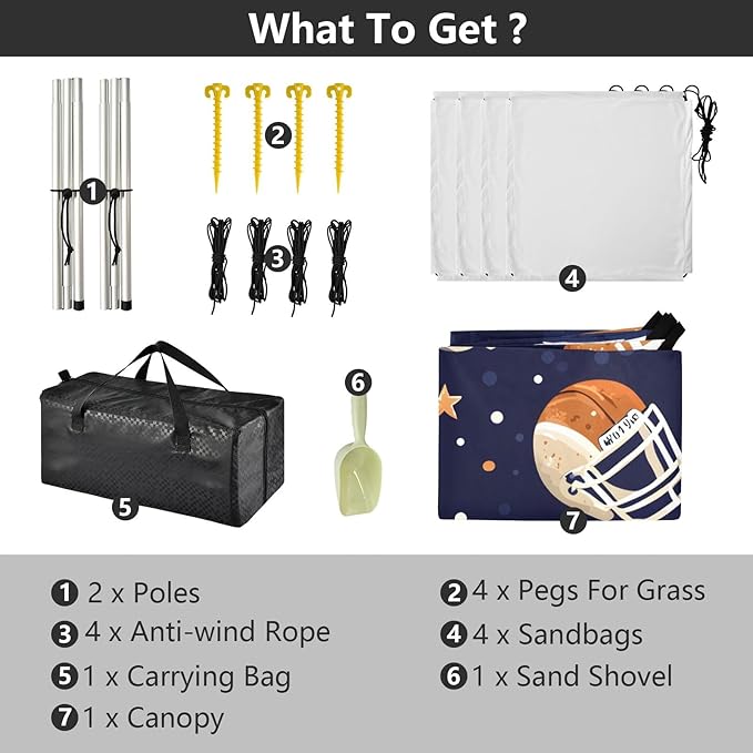 Football Helmet Stars Pattern Camping Sun Shelter Beach Tent Portable Beach Sun Shade Outdoor Canopy for Camping Trips Fishing Picnic