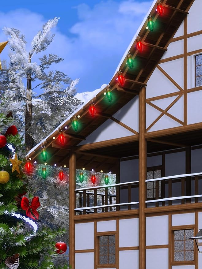 SUNSGNE Red and Green Giant Christmas Lights 16FT Red and Green LED Christmas Lights with 10 Count 5'' Clear Glossy LED Bulbs for Xmas Roofline Patio Backyard Decorations