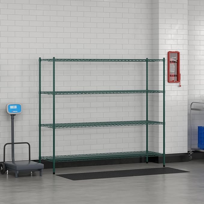 Commercial NSF Listed Green Epoxy Stationary Wire Shelving Kit 21 x 72 x 64 with 4 Shelves Perfect for Warehouse Walk-in Refrigerator Freezer Grocery Store Restaurant Dishroom