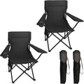 Portable Camping Chair 2 Pack Folding Outdoor Chair with Cup Holder &amp Side Pocket for Camping Hiking Picnic Beach (Black)
