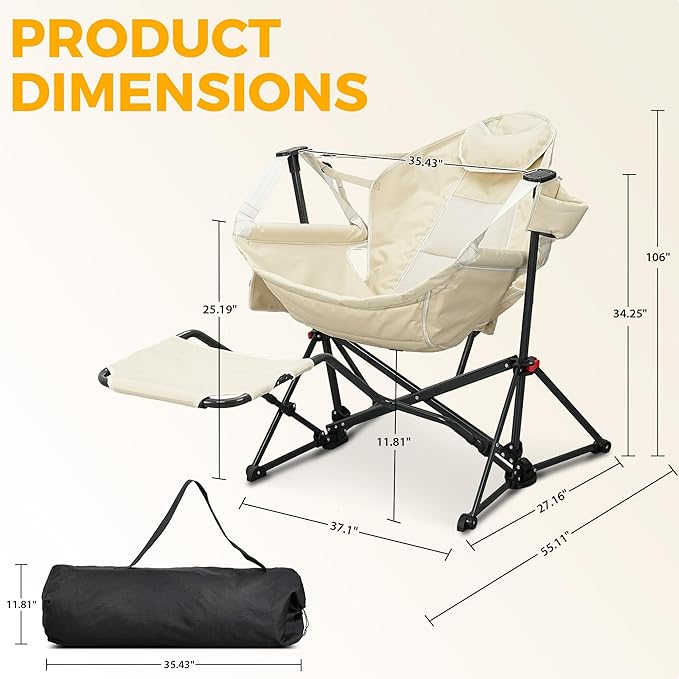 Ainfox Hammock Chair with Footrest Oversized Swinging Portable Folding Camping Chairs for Adults Outside Swinging Camp with Cup Holder Pillow for Outdoor Patio Lawn Beige