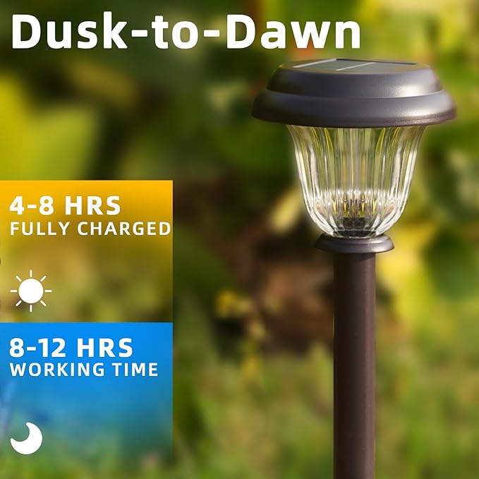 Solar Lights Outdoor 6 Pack Metal Solar Pathway Lights Heavy Duty Stainless Steel &amp Glass Auto On/Off Waterproof Garden Lights for Driveway Landscape Walkway Yard Outdoor Decor (Warm White)