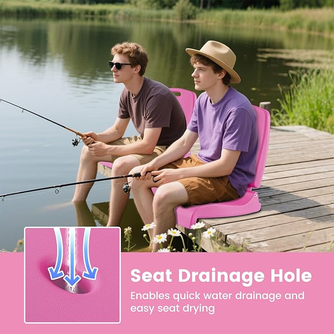 Goplus Poolside Chair for Edge of Pool Foldable Portable Flip Seat w/Back Support &amp 2 Handles Lightweight Outdoor Camping Chair for Stadium Tailgating Fishing Boats Beach (Pink 1 Pack)