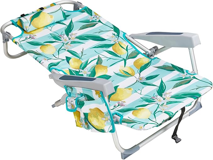 Low Beach Chairs for Adults 5-Position Reclining Backpack Beach Chair with Cooler &amp Storage Pouch Portable Lightweight Folding Beach Chair with Aluminum Frame &amp Cup Holder Supports 220lbs