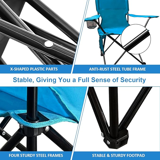 Camping Chair 2 Pack Portable Folding Chair Supports 300lbs Lightweight Stable Outdoor Chair for Camping Hiking Fishing Beach Travel Picnic Compact Collapsible Camping Seat Bright Blue