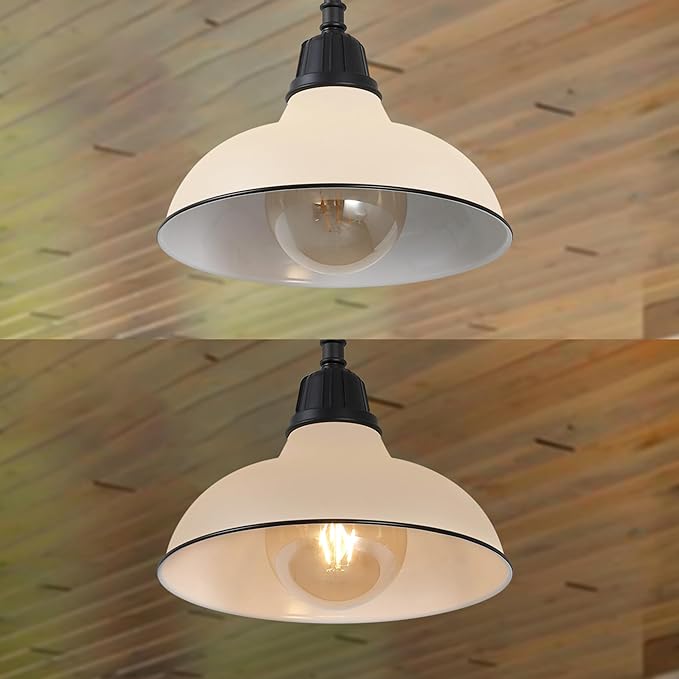 JONATHAN Y 12.25 Matte Almond 1-Light Farmhouse Indoor/Outdoor LED Pendant Iron Hanging Light and Black Metal Shade Rustic Ceiling Lamp for Kitchen Island LED Bulb Included (JYL7611J)
