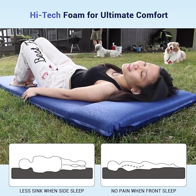 Elegear Self Inflating Sleeping Pad 3.18'' Ultra-Thick Memory Foam Camping Pad with Pillow 20s Fast Inflating Camping Mattress Pad 4-Season Insulated Camp Sleeping Mat for Camping/Travel/Tent/Car
