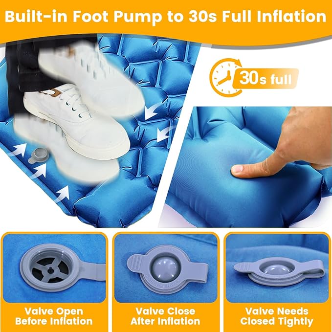 Sleeping Pad Compact Sleeping Pad for Camping with Pillow Built-in Foot Pump Inflatable Sleeping Mat for Travel Backpacking Hiking Sleeping Bag Tent Outdoor Adventure Camp Gear