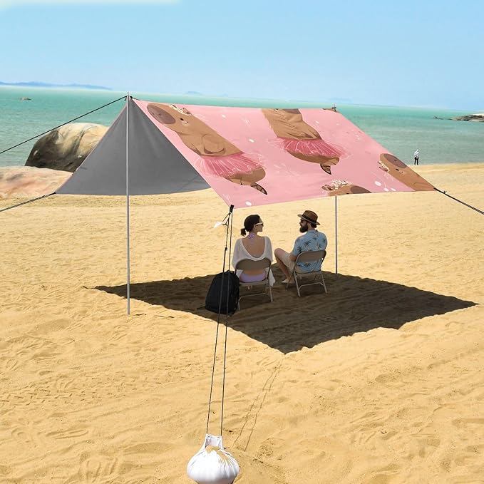 Capybara Pattern Camping Sun Shelter Beach Tent Portable Beach Sun Shade Outdoor Canopy for Camping Trips Fishing Picnic