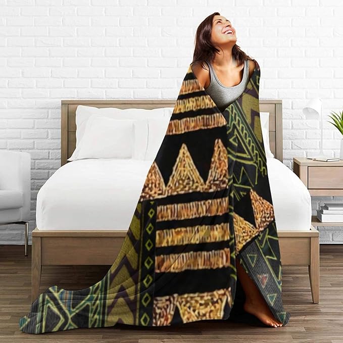 80X60 Afrocentric Tribal Motif Pattern Print 2 Lightweight Flannel Blanket - Soft and Breathable Polyester Suitable for Travel Camping and Home Decoration
