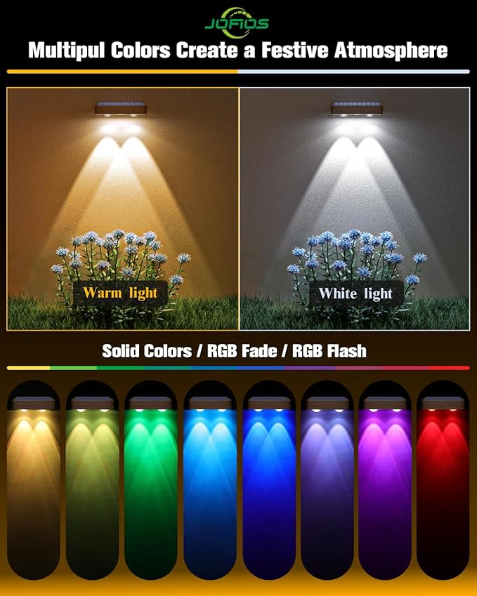 Solar Fence Lights 12 Pack Brown 50 Lumens Outdoor Fence Lights Solar Powered with 12 Modes RGB Color Glow LED Deck Lighting Outdoor Waterproof IP65 Backyard Deck Porch Railing Pool Wall