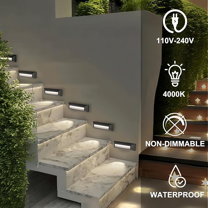 ZONK LED Step Lights 110-240V OutdoorIndoor Stair Lights Waterproof IP65 2W 4000K Lighting for Stairs Hallway Pathway Porch (Non-Dimmable Easy Install) 3Pack