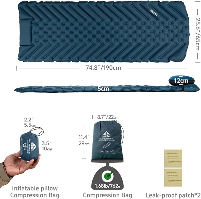 Camping Sleeping mat and Inflatable Pillow - Set Portable Ultra-Light Thickened Quick to inflate in 30s can be Spliced. Suitable for Backpacking Hiking Camping and Other Scenes