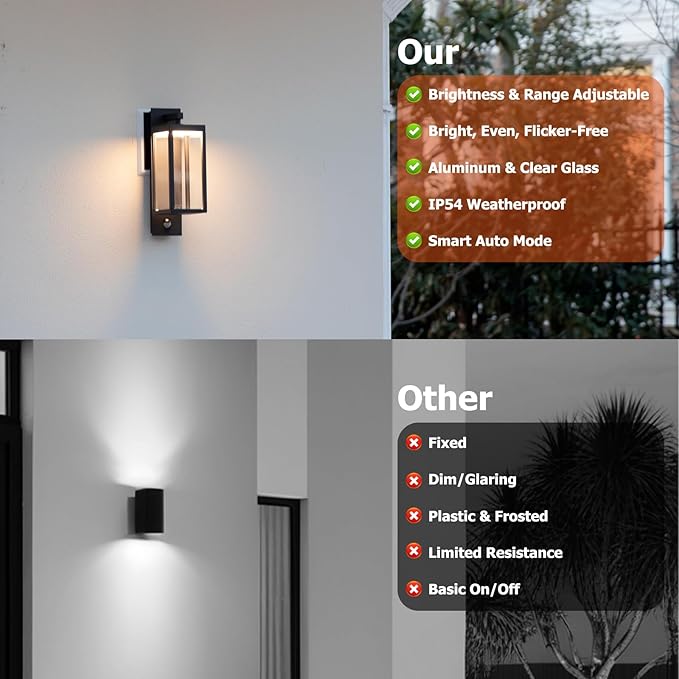 Lustrlach Upgraded Motion Sensor Outdoor Wall Light 15” Porch Light Outdoor Wall Sconce Lantern Exterior Lighting Fixture Wall Mount Outside Light for House Garage Patio Front Door