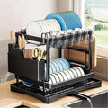 BCWW 2-Tier Dish Racks for Kitchen Counter Multifunctional Dish Drying Rack Large Capacity Metal Kitchen Dishes Drying Rack Plate Organizer for Bowls/Cups/Bottles (Black)