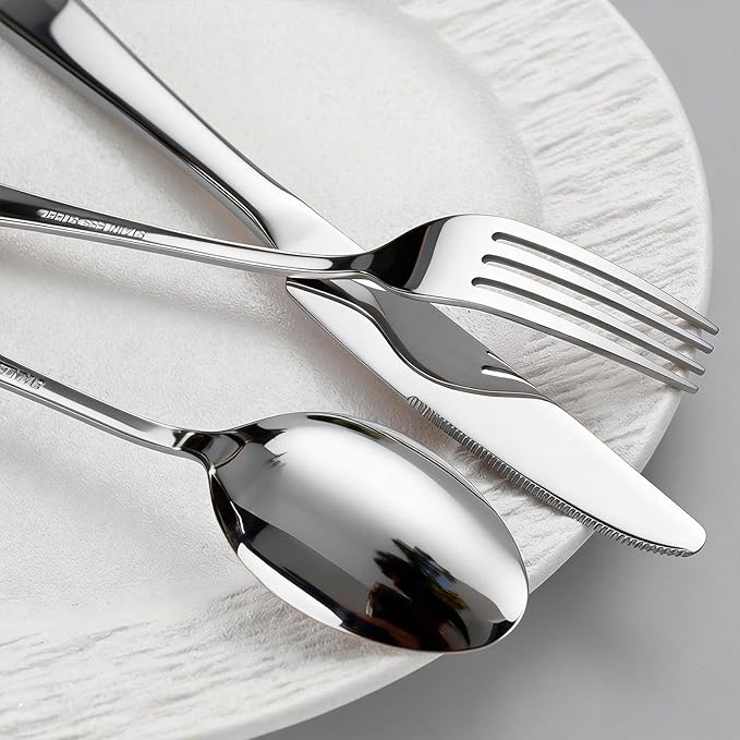 60 Piece Bulk Silverware Set for 20 Stainless Steel Heavy Forks Spoons and Knives Set Mirror Finish Flatware Dishwasher Safe for Family Picnics Daily Gatherings