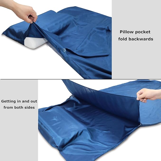Browint Silk Sleeping Bag Liner Silk Sleep Sack Extra Wide 87x43 Lightweight Travel Sheet for Hotels More Colors for Option Reinforced Gussets