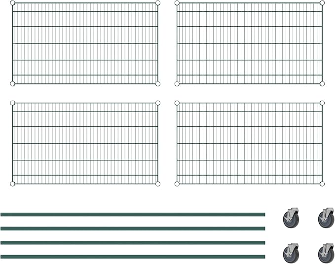 Commercial NSF Listed Green Epoxy Mobile Wire Shelving Kit 24 x 42 x 80 with 4 Shelves Perfect for Warehouse Walk-in Refrigerator Freezer Grocery Store Restaurant Dishroom