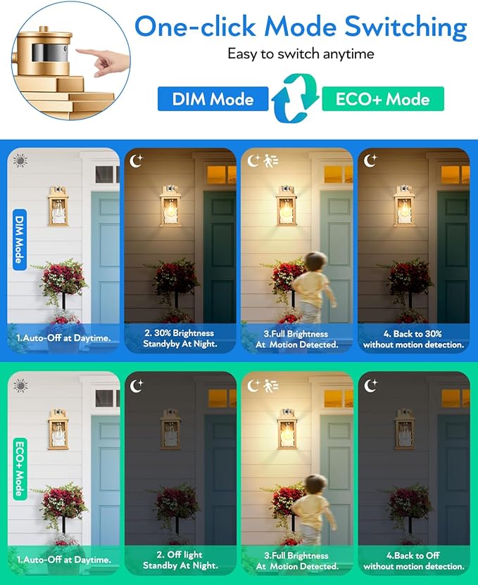 VIANIS 2 Pack Motion Sensor Outdoor Lights Lantern Dusk to Dawn Exterior Lights for House Gold Anti-Rust Porch Lights Sconce Garage Lights Wall Mount for Patio Doorway UL Listed